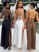 Dulzura Summer Women Sexy Y2K Lace Up Backless Strap Rompers Slit Wide Leg Jumpsuit Outfits Vacation Streetwear Overalls