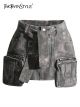 TWOTWINSTYLE A Line Skirts For Women High Waist Short Length Patchwork Lace Up Camouflage Denim Skirt Female Summer Fashion New
