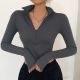 solid color casual T-shirt women long sleeves turtleneck crop tops sexy simple style party club 2022 spring summer new