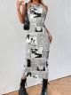 Coolane Newspaper Print Bodycon Dress