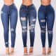2020 Women Jeans Newest Hot Stretch Skinny Ripped Hole Denim Female Slim High Waist Pencil Trousers Elegant Lady Button Bottom
