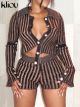 Kliou Knitted Streak Two Piece Set Women Solid Single Breasted Skinny Cardigan Tops+ Casual Stretchy Shorts Female Street Suits