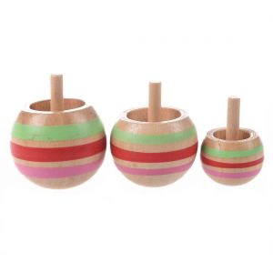 3pcs Wooden Colorful Spinning Top Kids Toy 3 Sizes for Children Above 3 Years Old