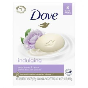 Dove Indulging Gentle Beauty Bar Soap for Dry Skin, Sweet Cream and Peony, 3.75 oz (8 Bars)