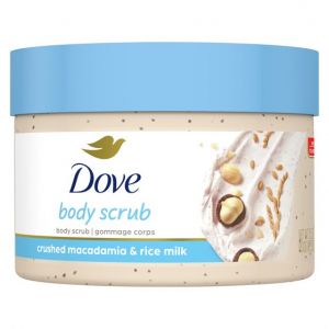 Dove Exfoliating Body Polish Macadamia and Rice Milk Body Scrub All Skin Type, 10.5 oz