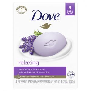 Dove Relaxing Gentle Beauty Bar Soap for All Skin Type, Lavender and Chamomile, 3.75 oz (8 Bars)