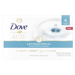 Dove Care and Protect Antibacterial Beauty Bar Soap All Skin Type, Unscented, 3.75 oz (4 Bars)