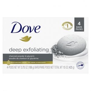 Dove Deep Exfoliating Women's Beauty Bar Soap All Skin Type, Charcoal & Glycerin, 3.75 oz (4 Bars)