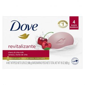 Dove Revitalizante Gentle Beauty Bar Soap for All Skin Type, Cherry and Chia Milk, 3.75 oz (4 Bars)