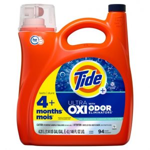 Tide Ultra Oxi with Odor Eliminators Liquid Laundry Detergent, 154 fl oz., for Visible and Invisible Dirt