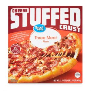 Great Value Stuffed Crust 3 Meat Pizza, Tomato Basil Garlic Sauce, 23.75 oz (Frozen)