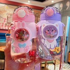 1pc 23.67oz/700ml Cute Cartoon Straw Water Cup - Portable Outdoor Drinking Bottle For Kids And Adults