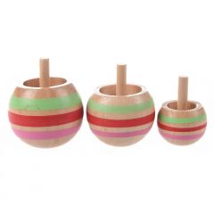 3pcs Wooden Colorful Spinning Top Kids Toy 3 Sizes for Children Above 3 Years Old