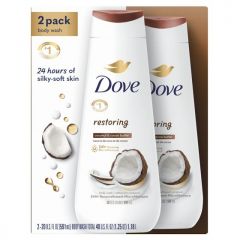 Dove Restoring Long Lasting Gentle Women's Body Wash Twin Pack, Coconut and Cocoa Butter, 20 fl oz