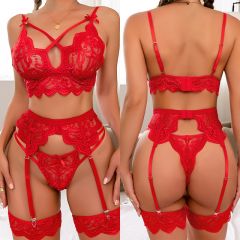 Sexy Erotic Lingerie Women Bra And Panty Garters 3pcs See Through Lingerie Sets Sexy Women's Underwear Set Female Sexy Costumes