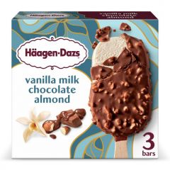 Haagen Dazs Vanilla Milk Chocolate Almond Ice Cream Bars, Kosher, 3 Count, 9.0 oz