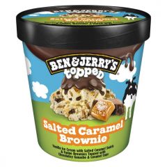 Ben & Jerry's Non-GMO SLTD Caramel Brownie Ice Cream Cage-Free, Kosher Milk, 1 Pint. Allergens not contained: Peanuts.