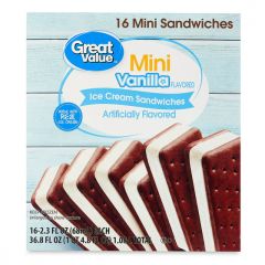 Great Value Mini Vanilla Flavored Ice Cream Sandwiches, 36.8 fl oz 16 Pack