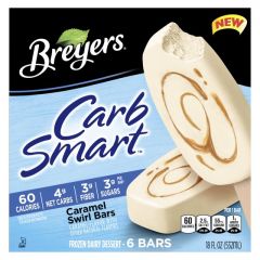 Breyers CarbSmart Frozen Dairy Dessert Creamy Caramel Swirl Bars Kosher Milk, 6 Count