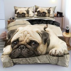 2/3pcs 3D Cute Dog Print Duvet Cover Set (1 Duvet Cover + 1/2 Pillowcase, Without Core), Pug Dog Bedding Set For Bedroom Dorm Room