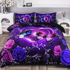 3pcs Duvet Cover Set, Fashion Classic Popular Butterfly Flower Digital Print Bedding Set, Soft Comfortable Duvet Cover, For Bedroom, Guest Room (1*Duvet Cover + 2*Pillowcase, Without Core And Quilt)