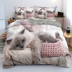 2/3pcs Lovely Pet Cat Print Duvet Cover Set, (1 Duvet Cover + 1/2 Pillowcase, Without Core), Soft Comfortable Cute Kitten Bedding Set For Bedroom Dorm Room