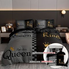 3pcs Soft and Comfortable Duvet Cover Set with Q & K Slogan Crown Digital Print - Perfect for Bedroom and Guest Room (1 Duvet Cover + 2 Pillowcases, Core Not Included)