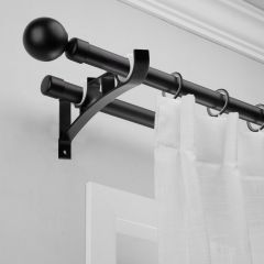 2 sets Heavy Duty Curtain Rod Brackets - Double Curtain Rod Holder Hooks for Clothes Rods - Black Metal Curtain Pole Brackets with 4 Screws - Supports up to 50kg