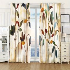 Watercolor Plant Leaves Curtains For Bedroom And Living Room - Thermal Noise Reducing Grommet Window Treatment
