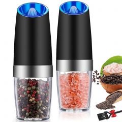 1pc/2pcs Set Gravity Electric Salt and Pepper Grinder, Salt Or Pepper Mill & Adjustable Coarseness, Battery Powered With LED Light, One Hand Automatic Operation, Stainless Steel