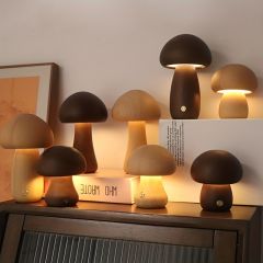 1pc LED Creative Mushroom Table Lamp, Wood Desk Lamp, Bedroom Bedside Night Light, Dimmable Led Lighting, Creative Home Decor Table Lamp, Unique House Warm Gift
