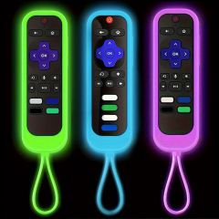 2/3Packs Roku Remote Control Cover (Glow In The Dark), Remote Case For Many Roku TV Remote/TCL Roku TV Remote Silicone Protective Sleeve Skin Glow In The Dark, 3Pack/2 Pack Remote Cover For Roku, The Remote Case Compatible With Roku Voice Remote Official,
