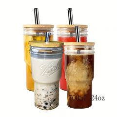 1pc, Japanese Origami Drinking Glass With Bamboo Lid And Straw - 25oz Portable Glass Tumbler For Iced Coffee, Bubble Tea, And Summer Drinks - Perfect For Back To School And Birthday Gifts