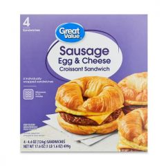 Great Value Croissant Sandwiches Sausage Egg and Cheese, 4.4 oz Size, 4 Count (Frozen)