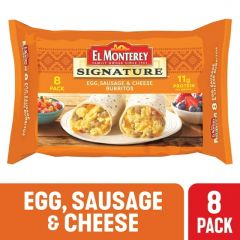 El Monterey Signature Egg, Sausage & Cheese Burritos, 36 oz, 8 Count (Frozen)