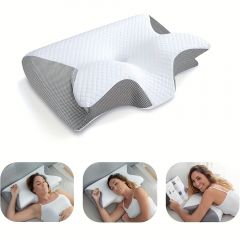 1pc Memory Foam Cervical Pillow, 2 In 1 Ergonomic Contour Orthopedic Pillow For Neck Pain,Adjustable Contoured Support Pillows, Removable Cover