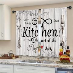 2pcs Farmhouse Kitchen Curtains, Rod Pocket Rustic Country Short Small Fork And Spoon Knife Savor Vintage Window Treatment Suitable For Kitchen Bedroom Study Cafe Living Room Home Decor, 27.5*39 Inches