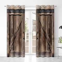 2pcs Rustic Curtain, Wooden Door Pattern Curtain For Bathroom, Living Room, Bedroom, Window Curtains, Home Decoration