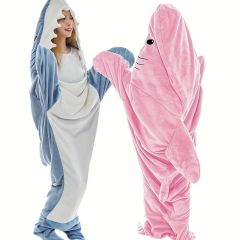1pc Shark Loungewear Pajamas Multifunctional Blanket Thickened Warm Home Wearable Blanket Cartoon Shark Sleeping Bag