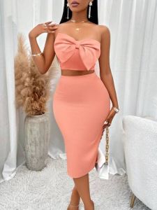SXY Big Bow Front Tube Top & Pencil Skirt