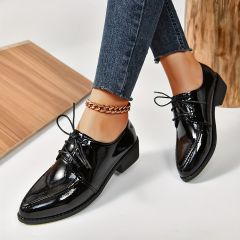 Women's Solid Color Chunky Heel Oxfords, Fashion Lace Up Point Toe Dress Shoes, Versatile And Comfortable Student Uniform Shoes