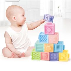 Baby blocks touch toys soft cubes for children montessori bebe kids Toy Building Blocks 3D Massage Rubber Vinyl bath Squeeze Toy
