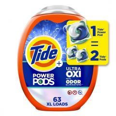 Tide Power Pods Laundry Detergent Soap Packs with Ultra Oxi, 63 Ct