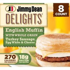 Jimmy Dean Delights Turkey Sausage, Egg White & Cheese English Muffin Sandwich, 40 oz, 8 Ct (Frozen)