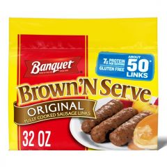 Banquet Brown 'N Serve Original Fully Cooked Sausage  Frozen Meat, 32 oz, About 50 Count (Frozen)