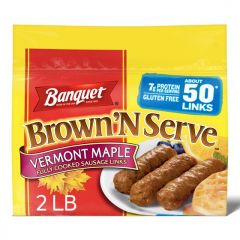 Banquet Brown 'N Serve Vermont Maple Fully Cooked Sausage Links Frozen Meat, 32 oz, About 50 Count* (Frozen)