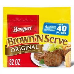 Banquet Brown 'N Serve Original Fully Cooked Sausage Patties Frozen Meat, 32 oz, 40 count* (Frozen)
