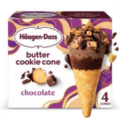 Haagen Dazs Chocolate Butter Cookie Ice Cream Cone Dessert, Kosher, 4 Count, 14.8 oz