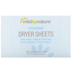 SAME DAY DELIVERY - Dryer Sheets, Unscented, 120 Compostable Sheets, Mild By Nature
