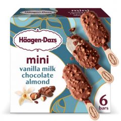 Haagen Dazs Mini Vanilla Milk Chocolate Almond Ice Cream Bars, 6 Count, 11.1 oz